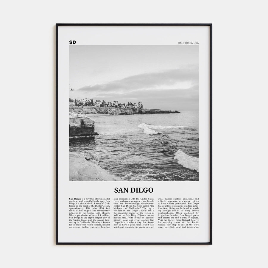 San Diego No 8 Poster Black Metal / 8x12 in Nbourhood Travel B&W Poster