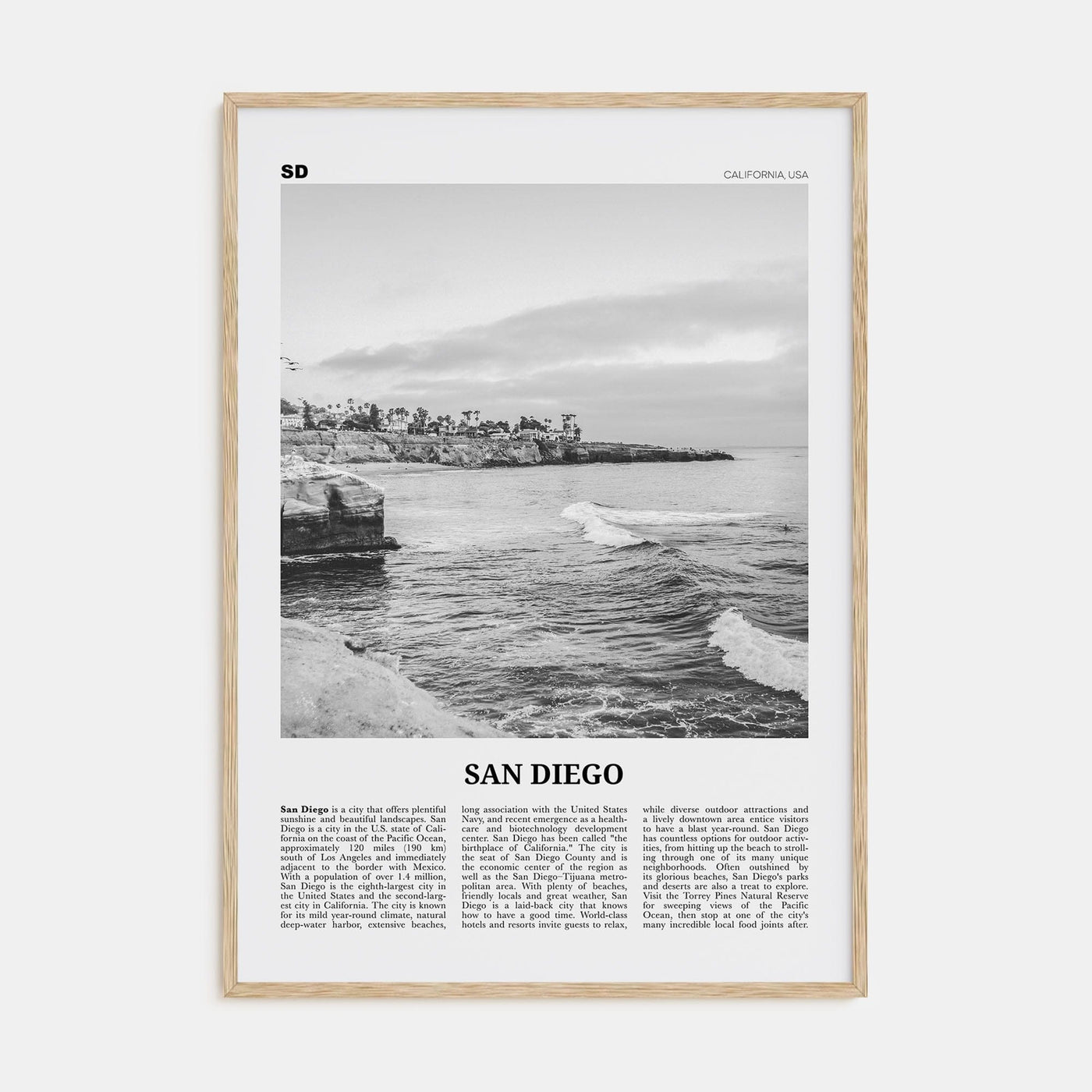 San Diego No 8 Poster Natural Wood / 8x12 in Nbourhood Travel B&W Poster