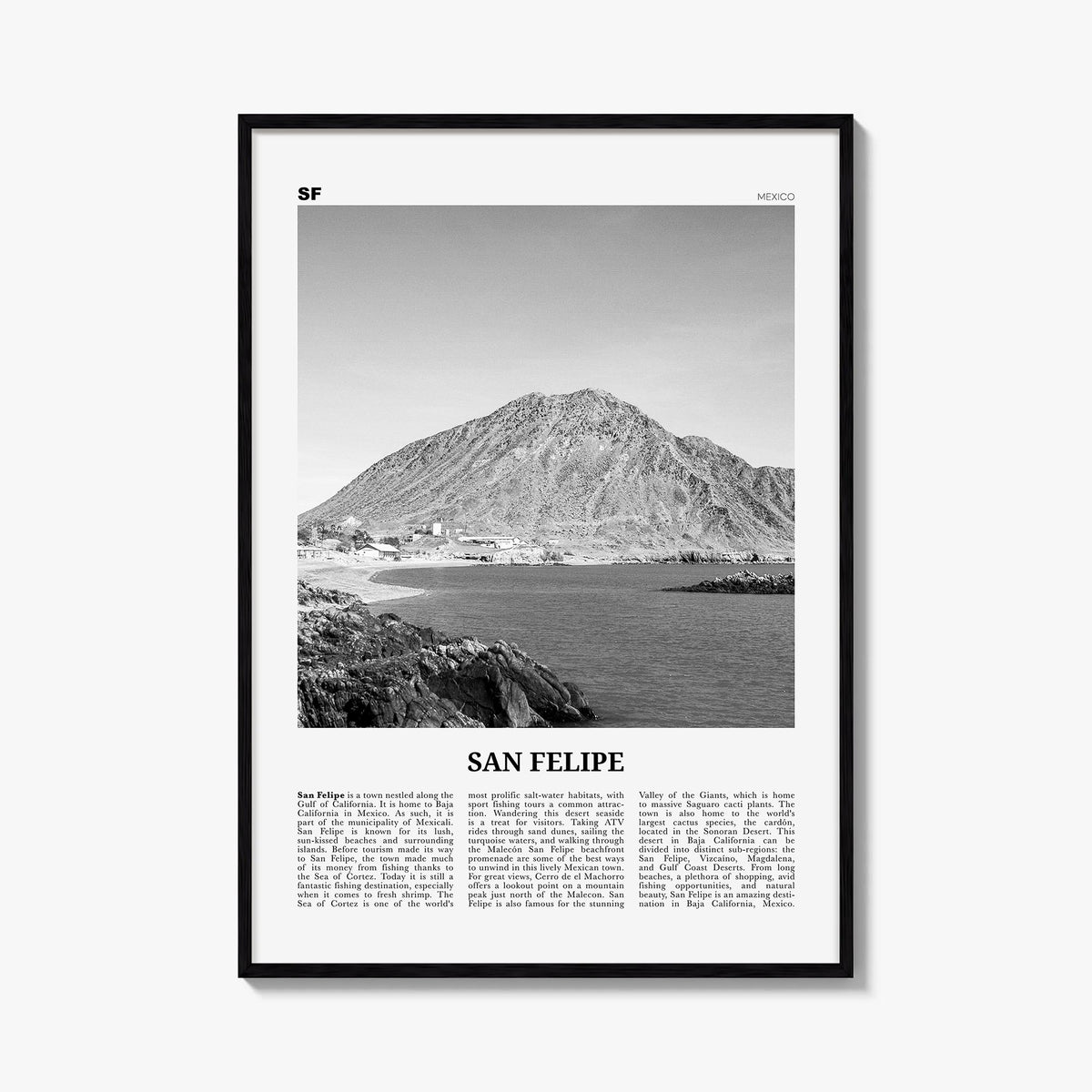 San Felipe black & white newspaper poster of Venezuela – vertical wall art, unframed print shown in interior mockup