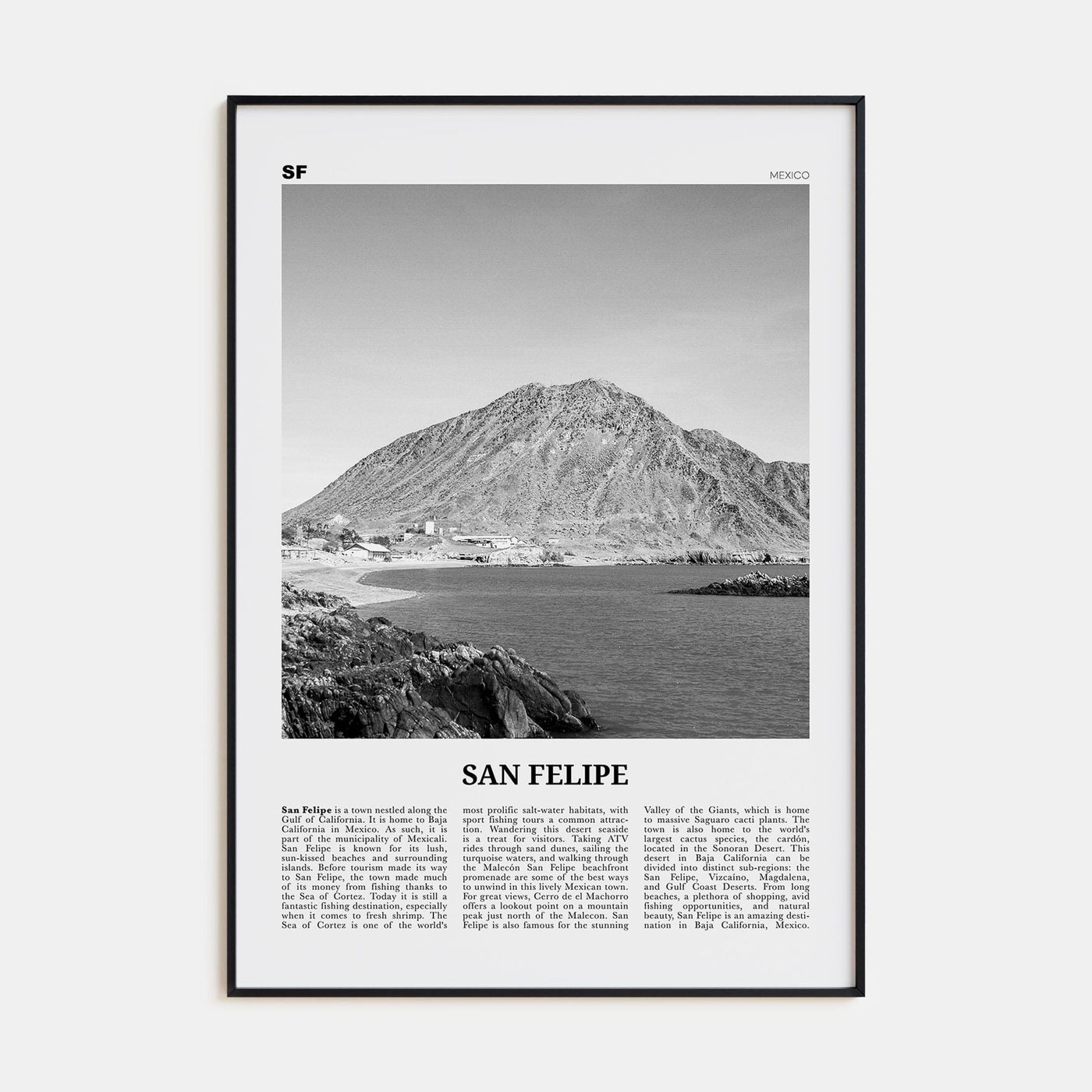 San Felipe Poster Black Metal / 8x12 in Nbourhood Travel B&W Poster