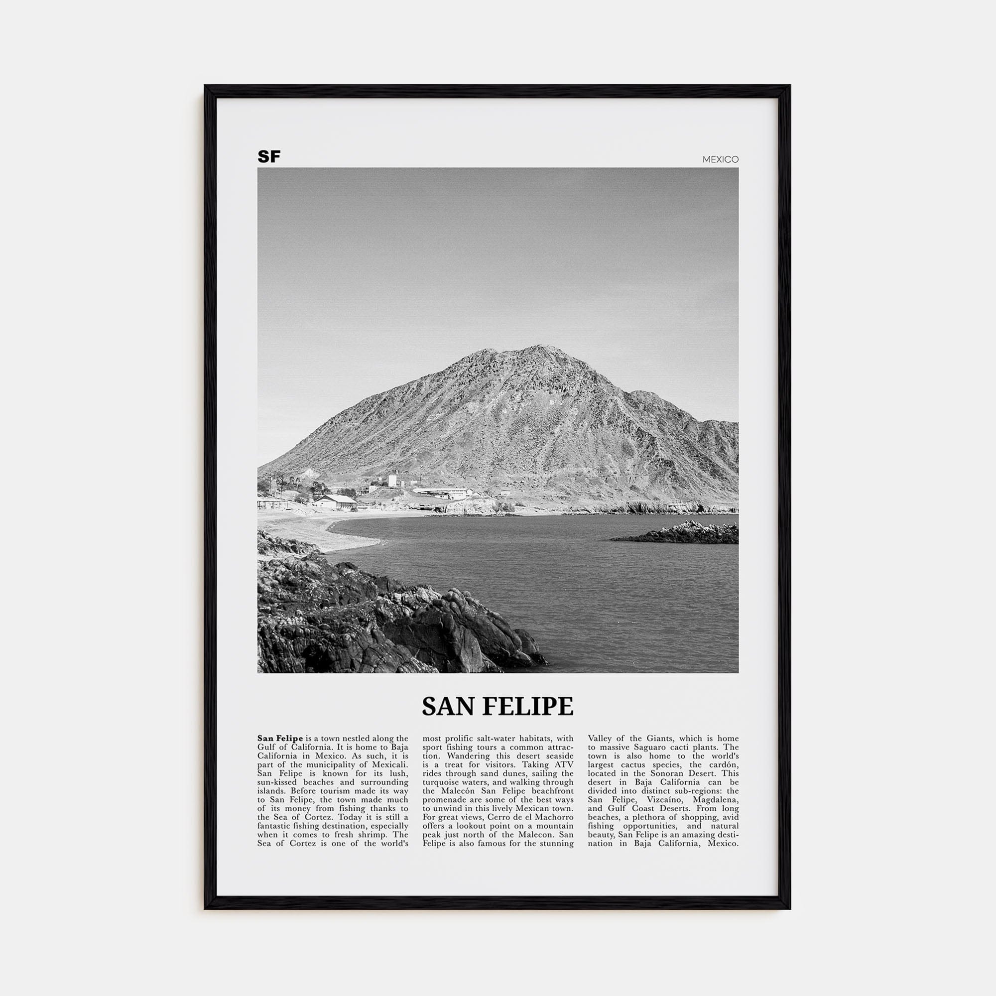 San Felipe Poster Black Wood / 8x12 in Nbourhood Travel B&W Poster