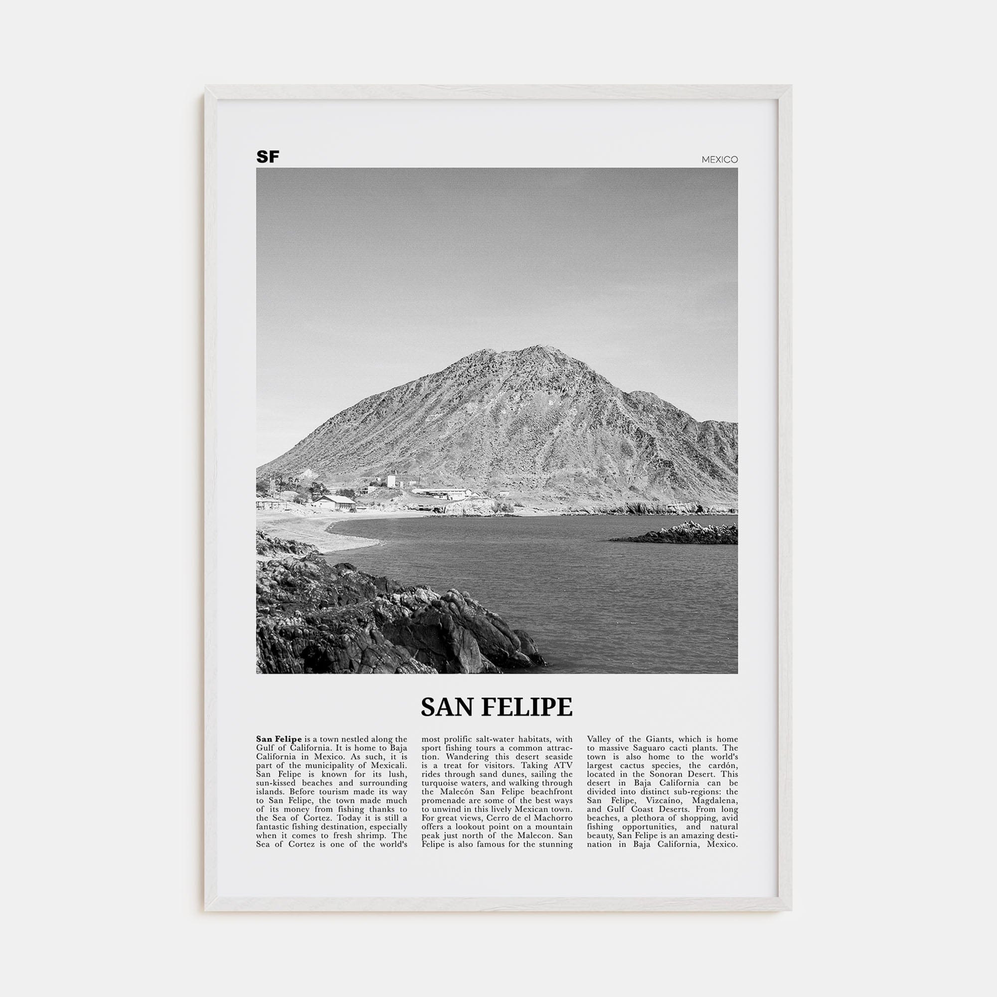 San Felipe Poster White Wood / 8x12 in Nbourhood Travel B&W Poster