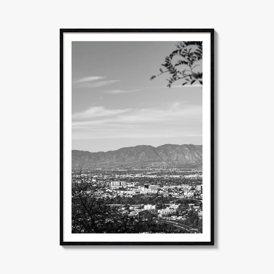 San Fernando Valley black & white photo poster of California, USA – vertical wall art, unframed print shown in interior mocku