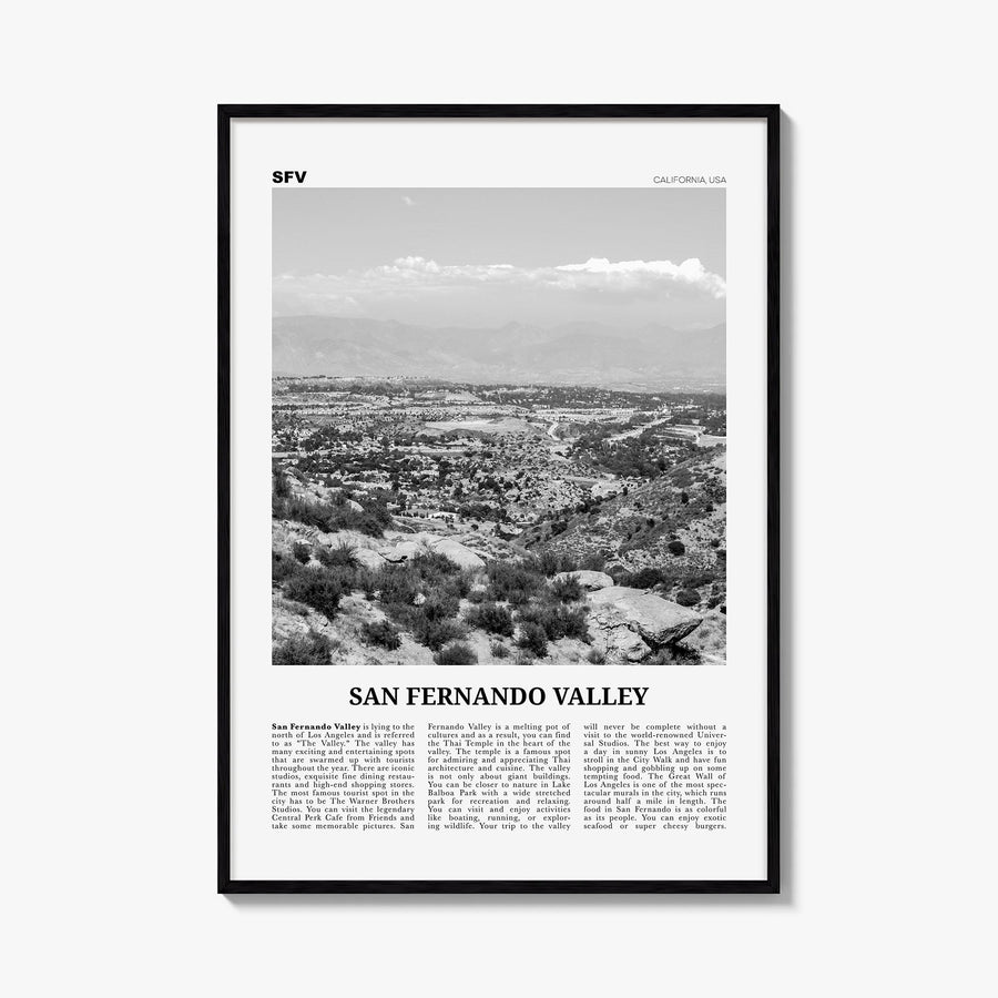 San Fernando Valley no. 1 black & white newspaper poster of California, USA – vertical wall art, unframed print shown in inte