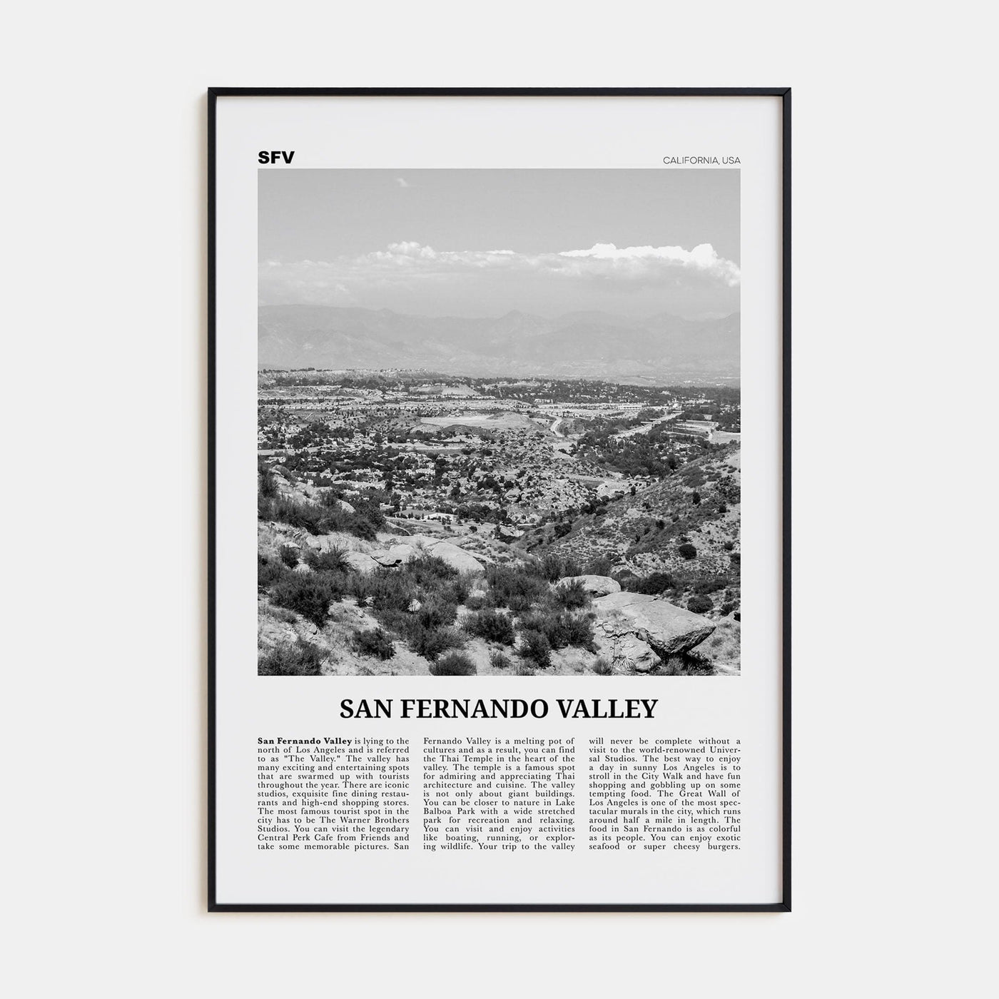 San Fernando Valley No 1 Poster Black Metal / 8x12 in Nbourhood Travel B&W Poster