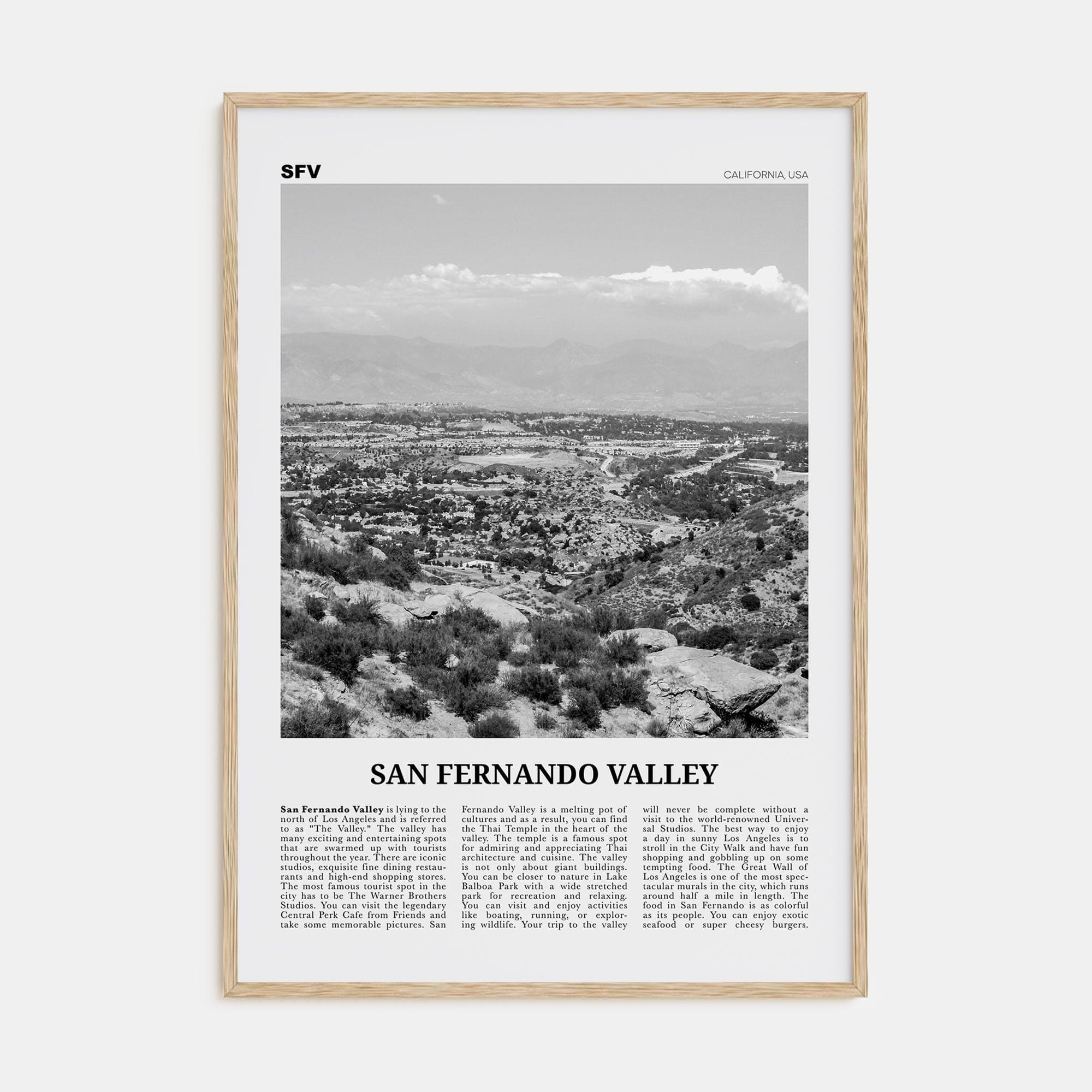 San Fernando Valley No 1 Poster Natural Wood / 8x12 in Nbourhood Travel B&W Poster