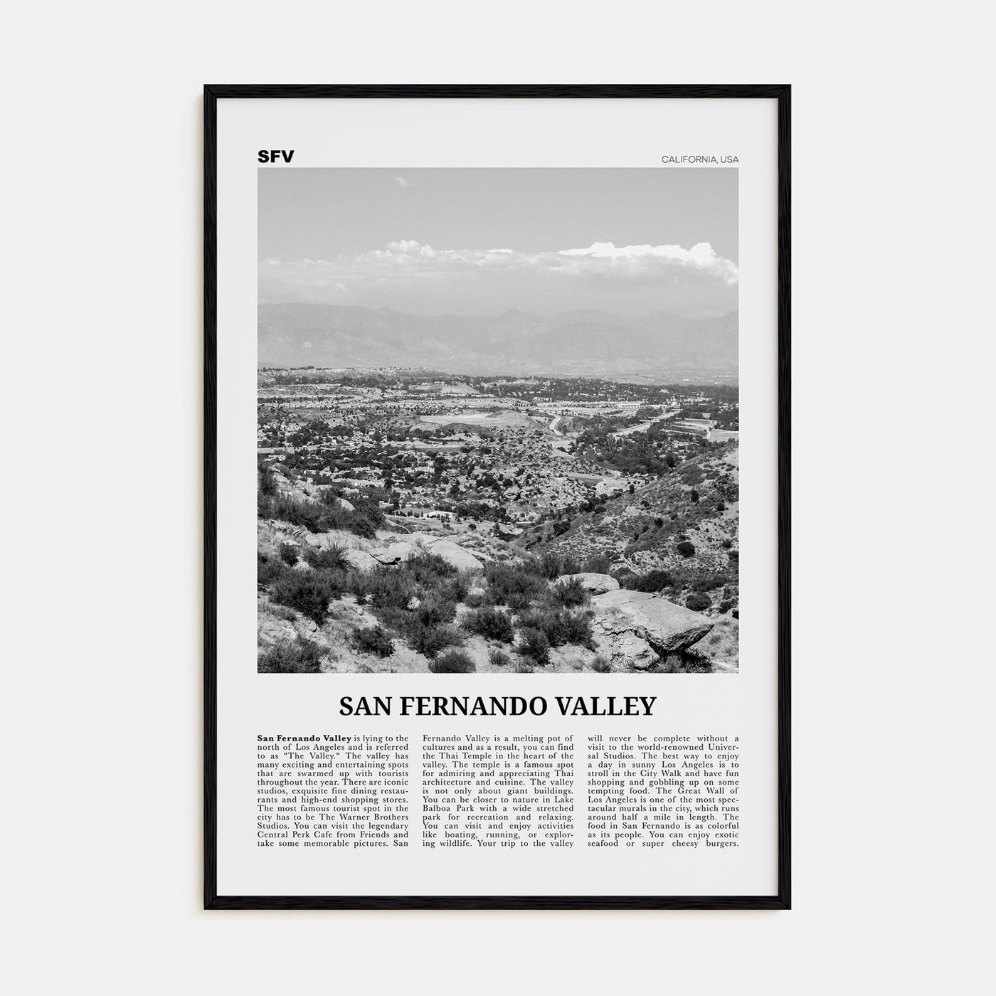 San Fernando Valley No 1 Poster Black Wood / 8x12 in Nbourhood Travel B&W Poster