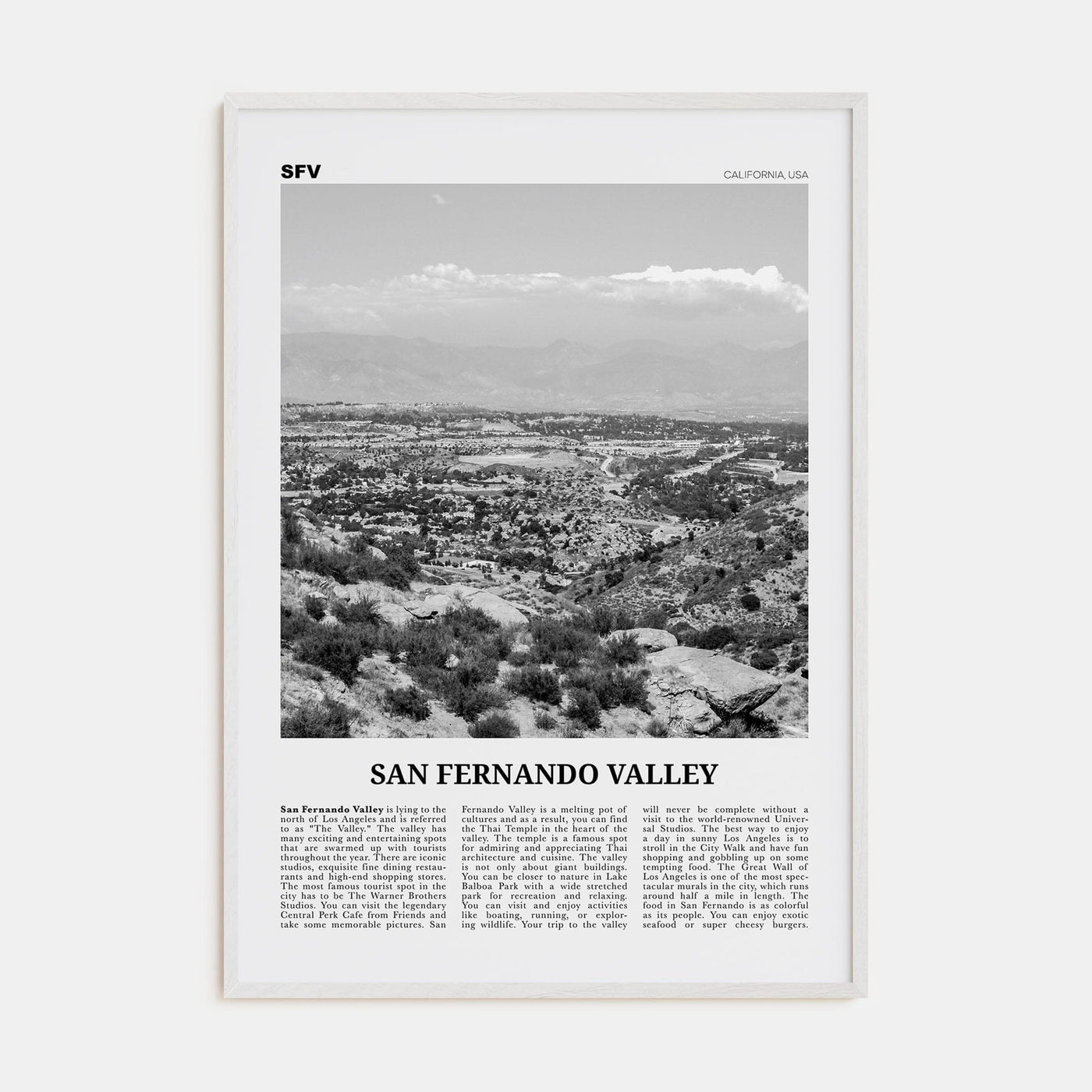 San Fernando Valley No 1 Poster White Wood / 8x12 in Nbourhood Travel B&W Poster