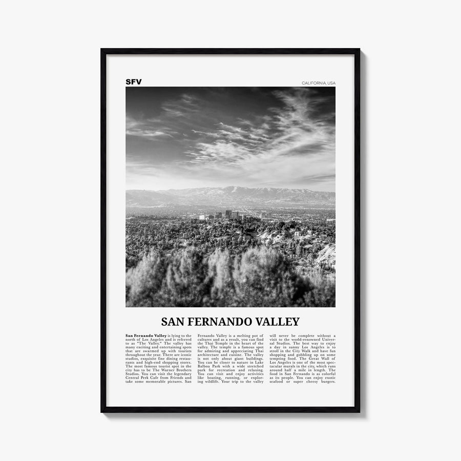 San Fernando Valley no. 2 black & white newspaper poster of California, USA – vertical wall art, unframed print shown in inte