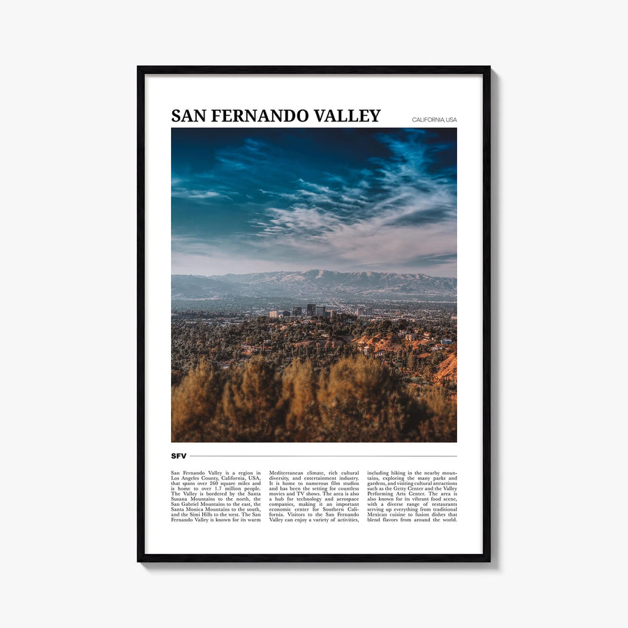 San Fernando Valley no. 2 colorful travel poster of California, USA – vertical wall art, unframed print shown in interior moc