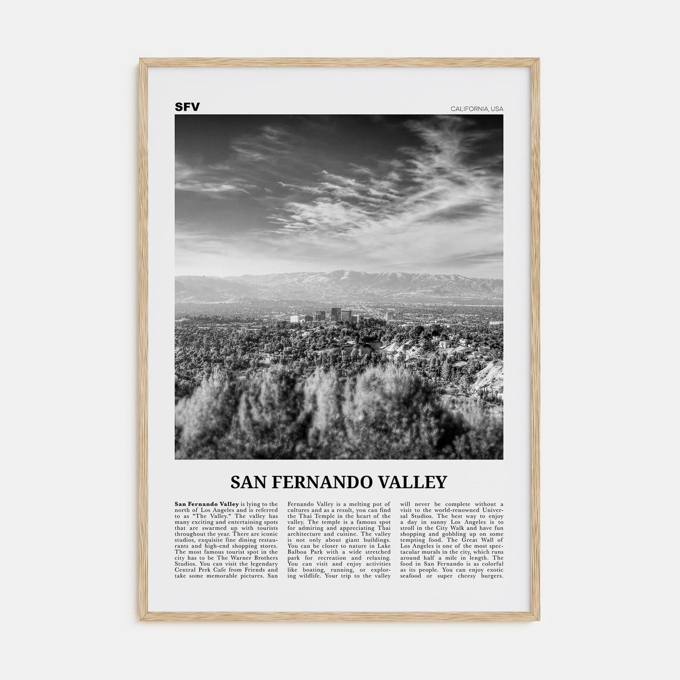 San Fernando Valley No 2 Poster Natural Wood / 8x12 in Nbourhood Travel B&W Poster