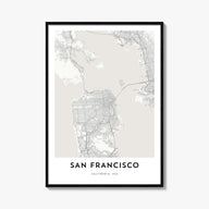 San Francisco black & white map poster of California, USA – vertical wall art, unframed print shown in interior mockup
