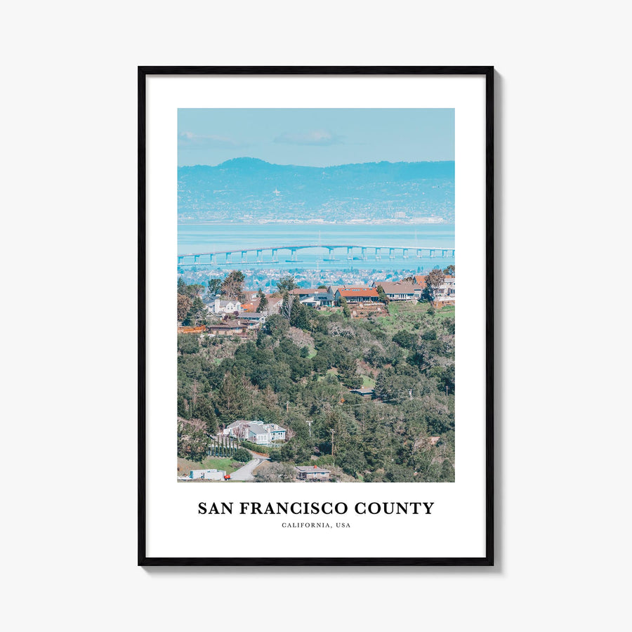 San Francisco County colorful classic poster of California, USA – vertical wall art, unframed print shown in interior mockup