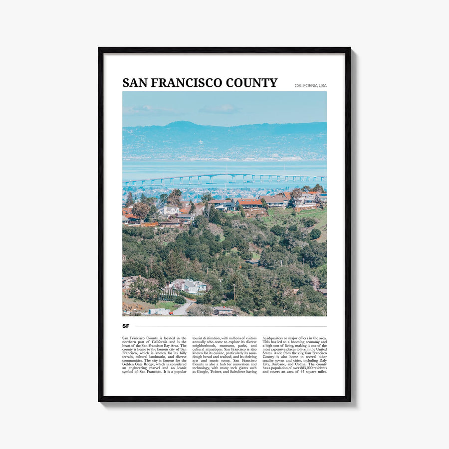 San Francisco County colorful travel poster of California, USA – vertical wall art, unframed print shown in interior mockup