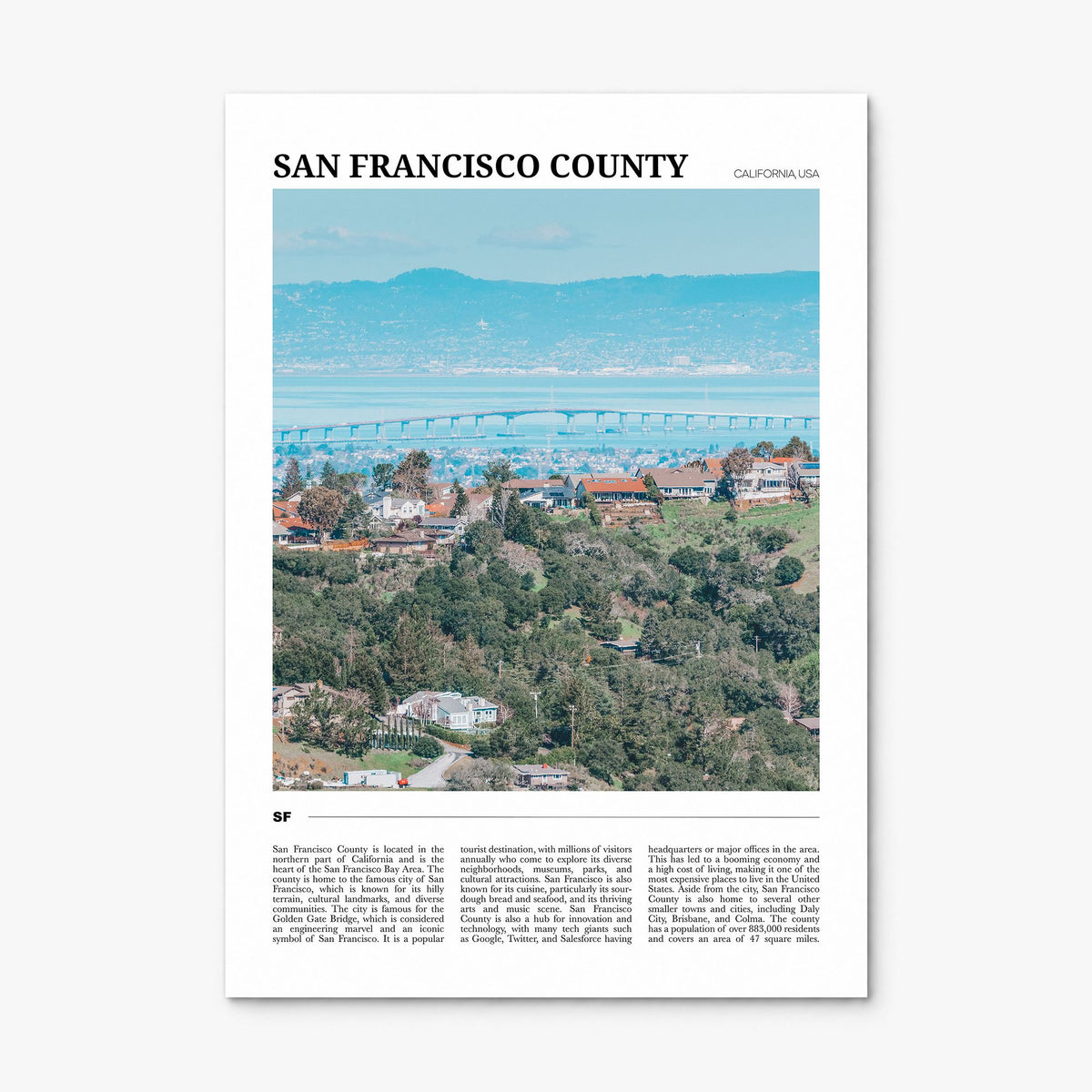 San Francisco County Travel Poster, print only (unframed)