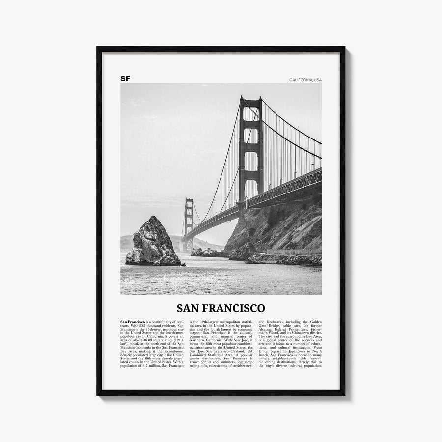 San Francisco no. 1 black & white newspaper poster of California, USA – vertical wall art, unframed print shown in interior m