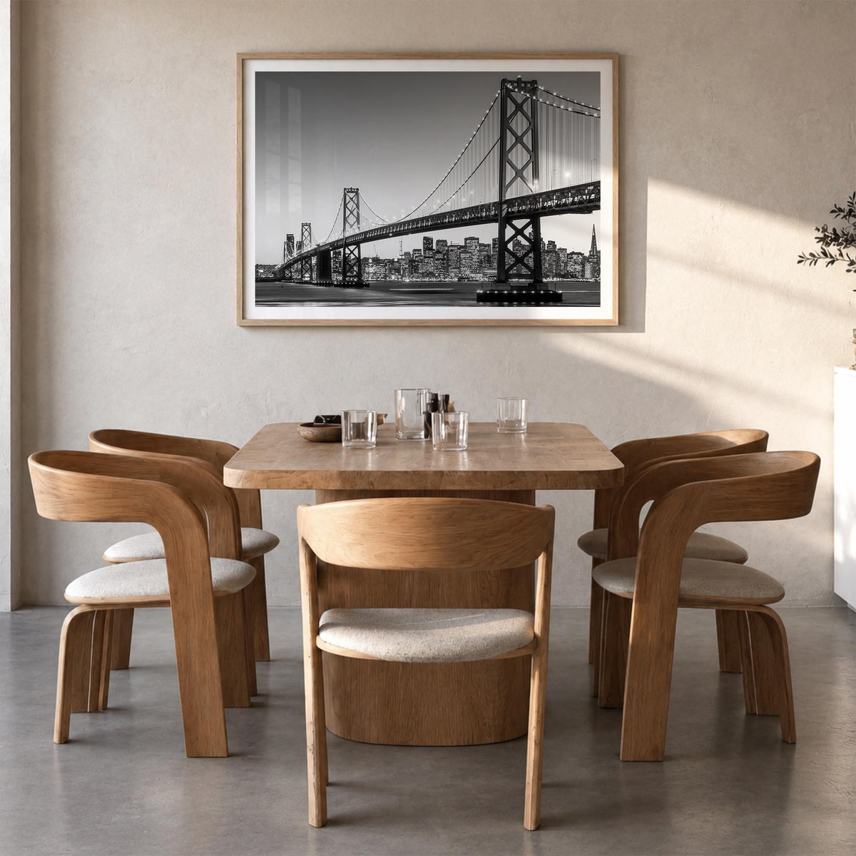San Francisco no. 1 black & white photo poster of California, USA – horizontal wall art in natural wood frame with white bord
