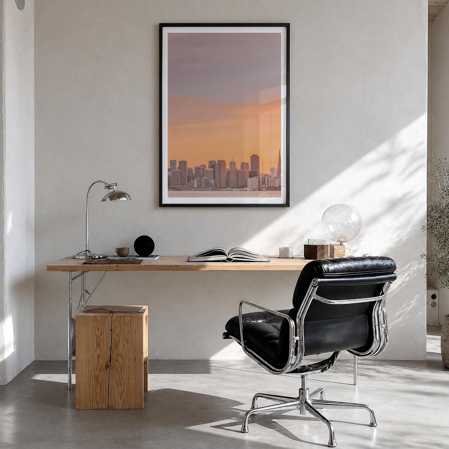 San Francisco no. 1 colorful photo poster of California, USA – vertical wall art in black wood frame with white border, hangi