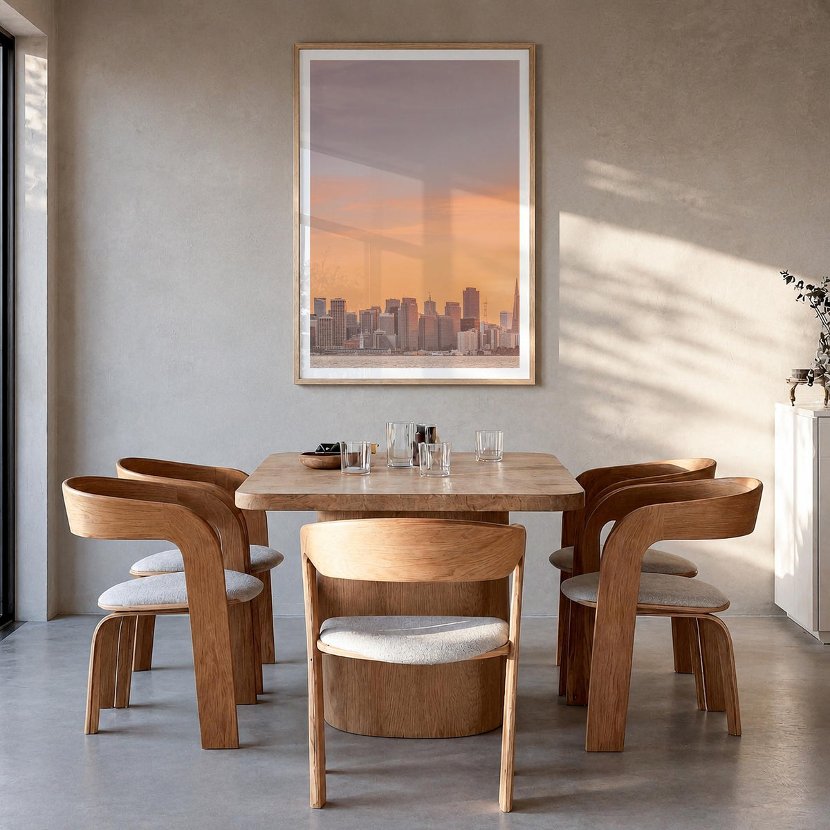 San Francisco no. 1 colorful photo poster of California, USA – vertical wall art in natural wood frame with white border, han