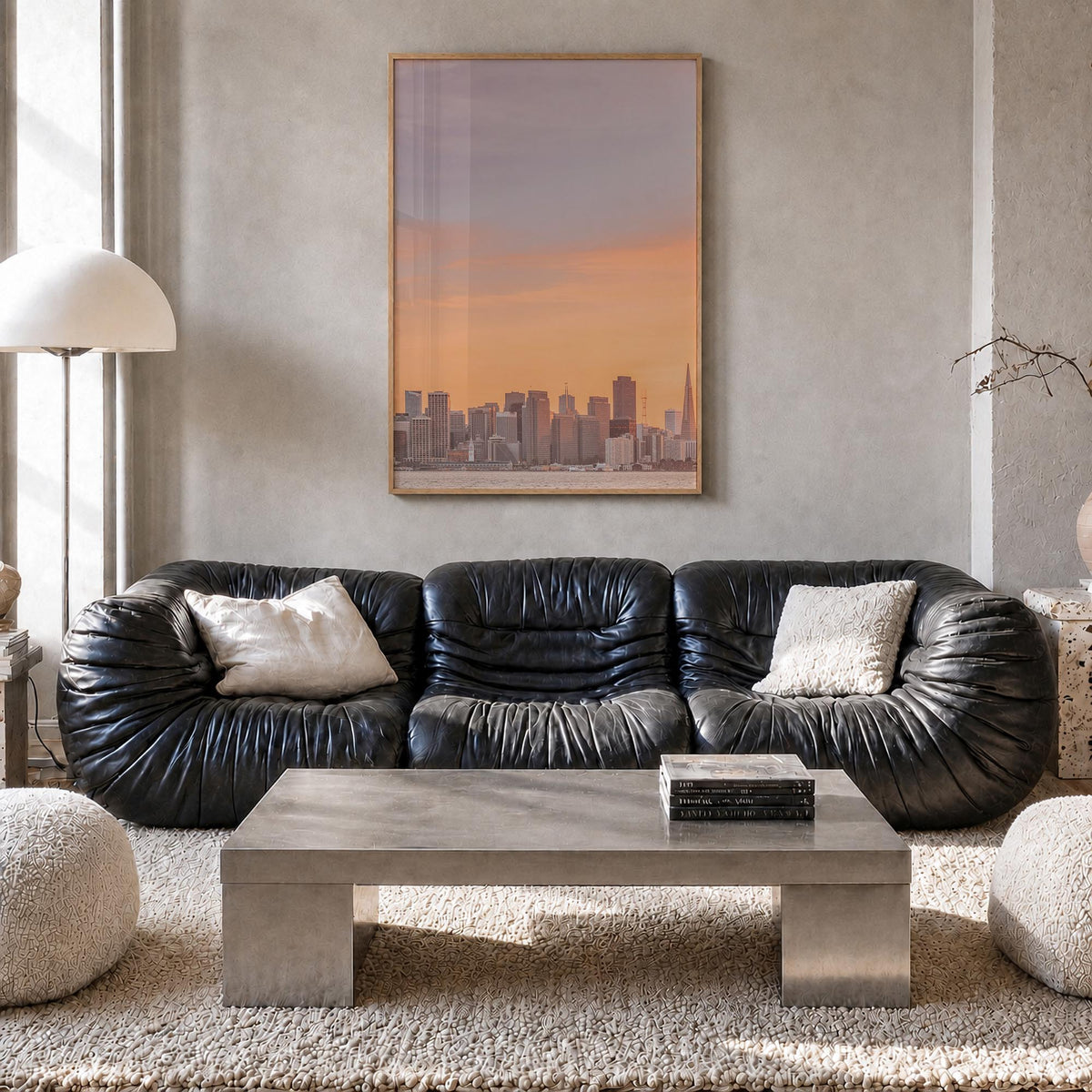 San Francisco no. 1 colorful photo poster of California, USA – vertical wall art in natural wood frame, hanging on wall
