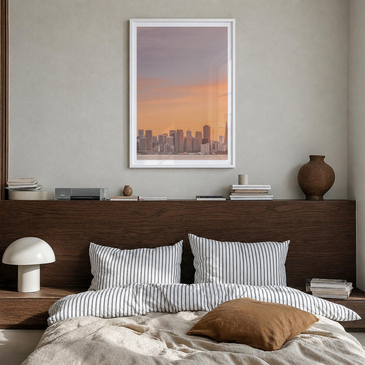 San Francisco no. 1 colorful photo poster of California, USA – vertical wall art in white wood frame with white border, hangi