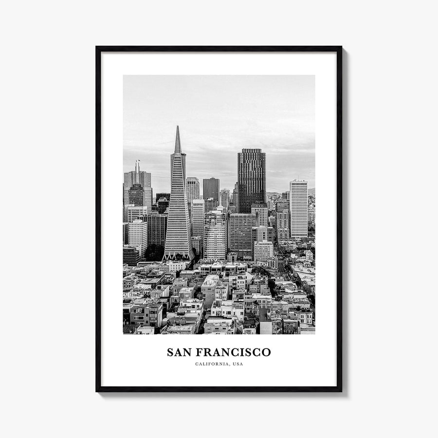 San Francisco no. 2 black & white classic poster of California, USA – vertical wall art, unframed print shown in interior moc