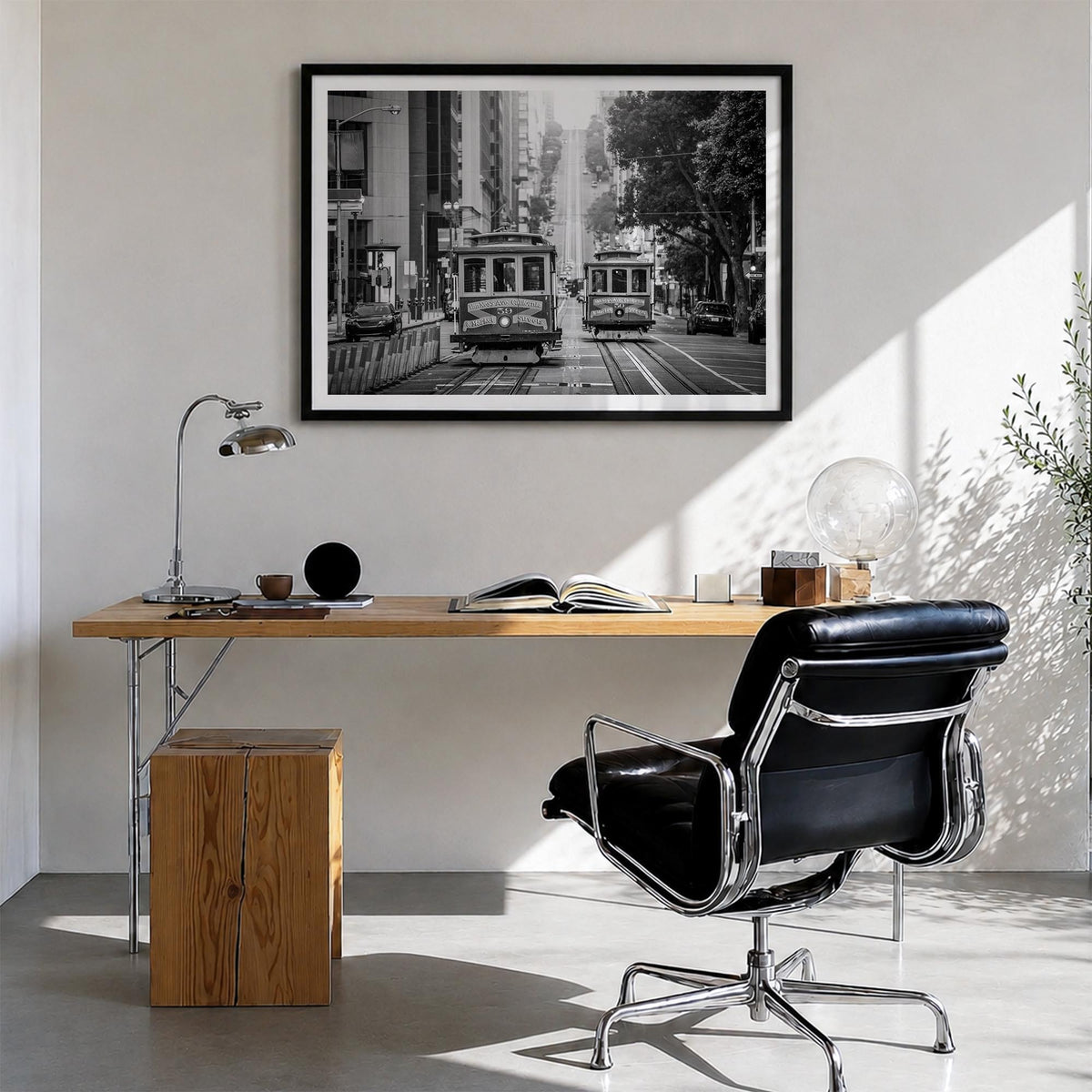 San Francisco no. 2 black & white photo poster of California, USA – horizontal wall art in black wood frame with white border