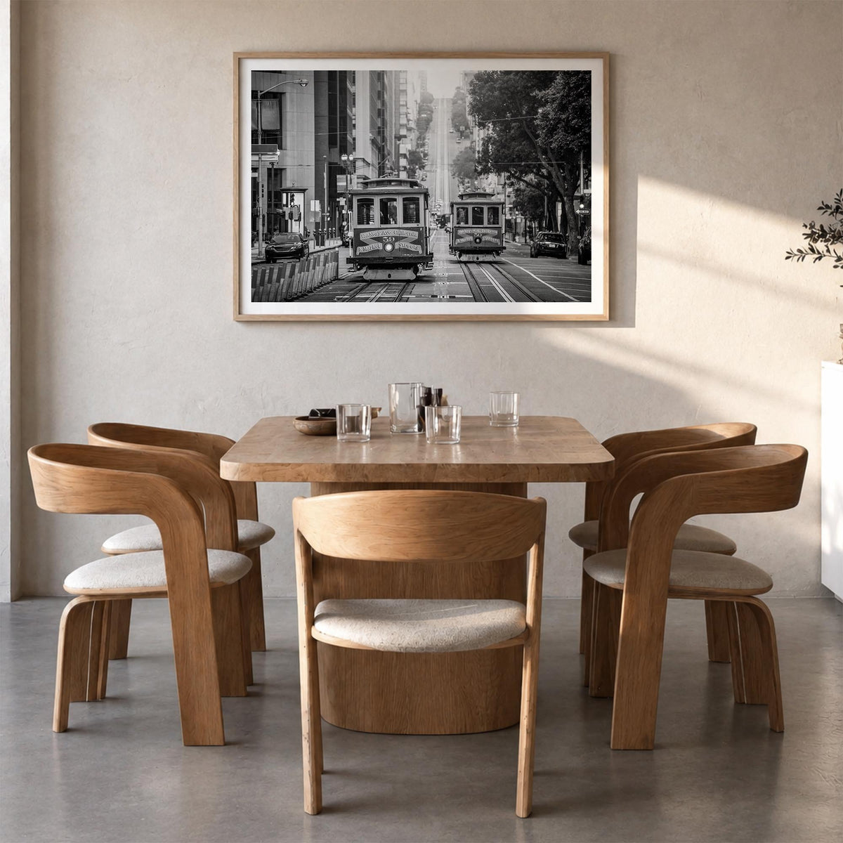 San Francisco no. 2 black & white photo poster of California, USA – horizontal wall art in natural wood frame with white bord