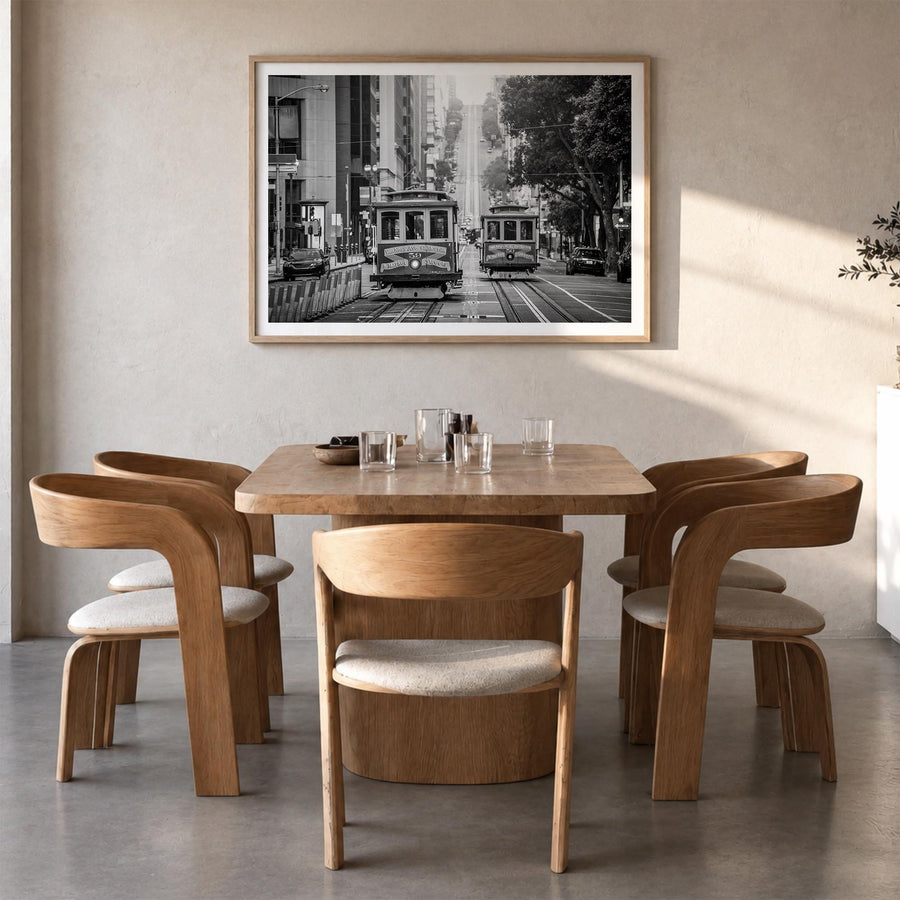 San Francisco no. 2 black & white photo poster of California, USA – horizontal wall art in natural wood frame with white bord