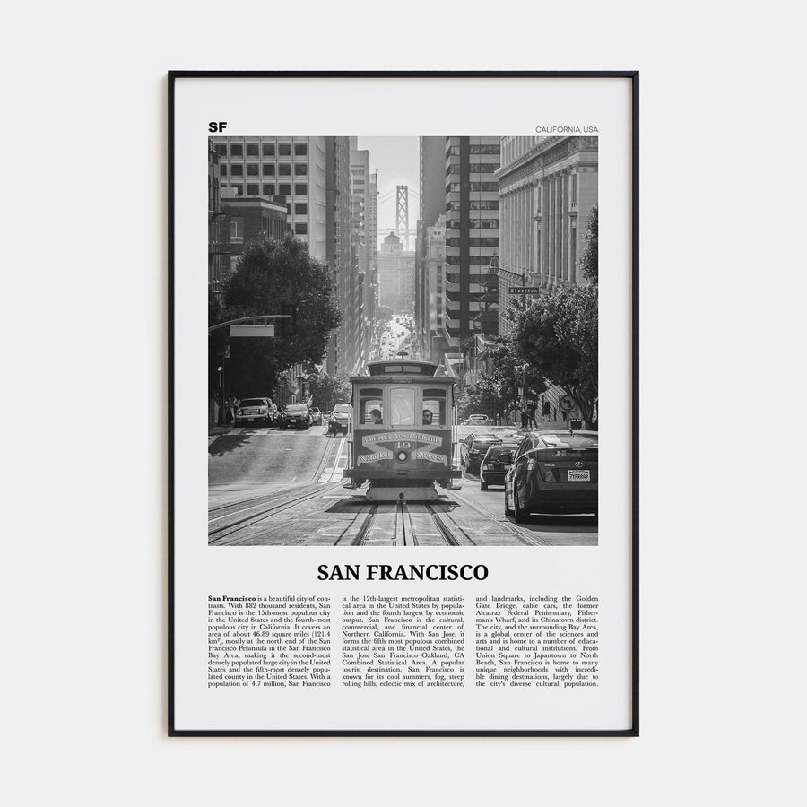 San Francisco No 2 Poster Black Metal / 8x12 in Nbourhood Travel B&W Poster