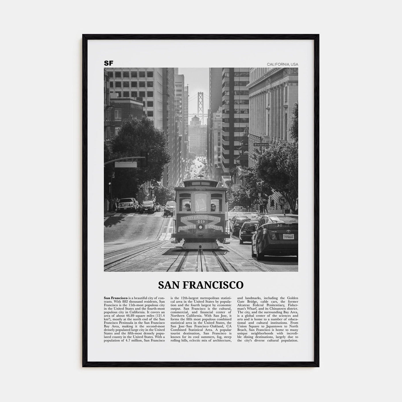 San Francisco No 2 Poster Black Wood / 8x12 in Nbourhood Travel B&W Poster