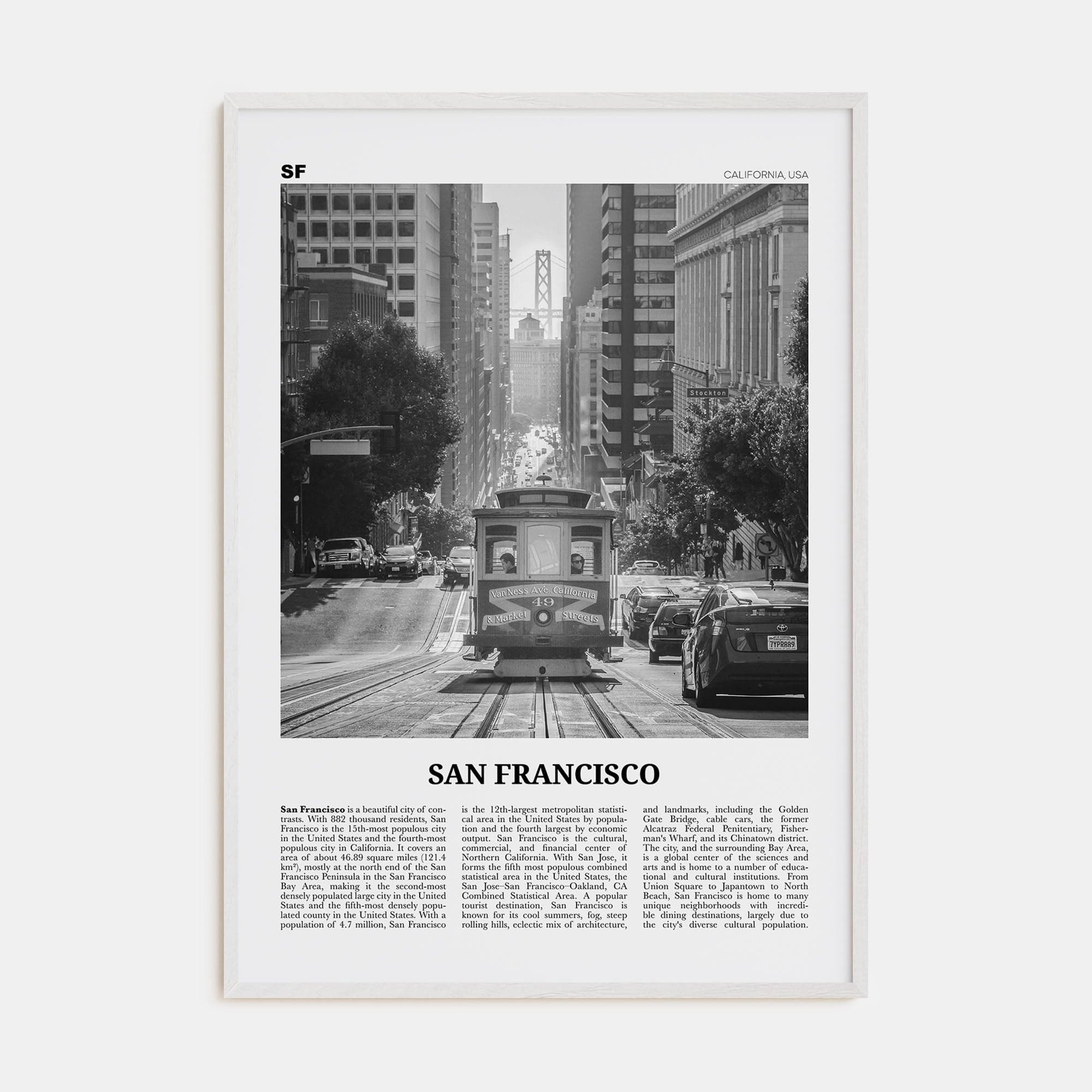 San Francisco No 2 Poster White Wood / 8x12 in Nbourhood Travel B&W Poster