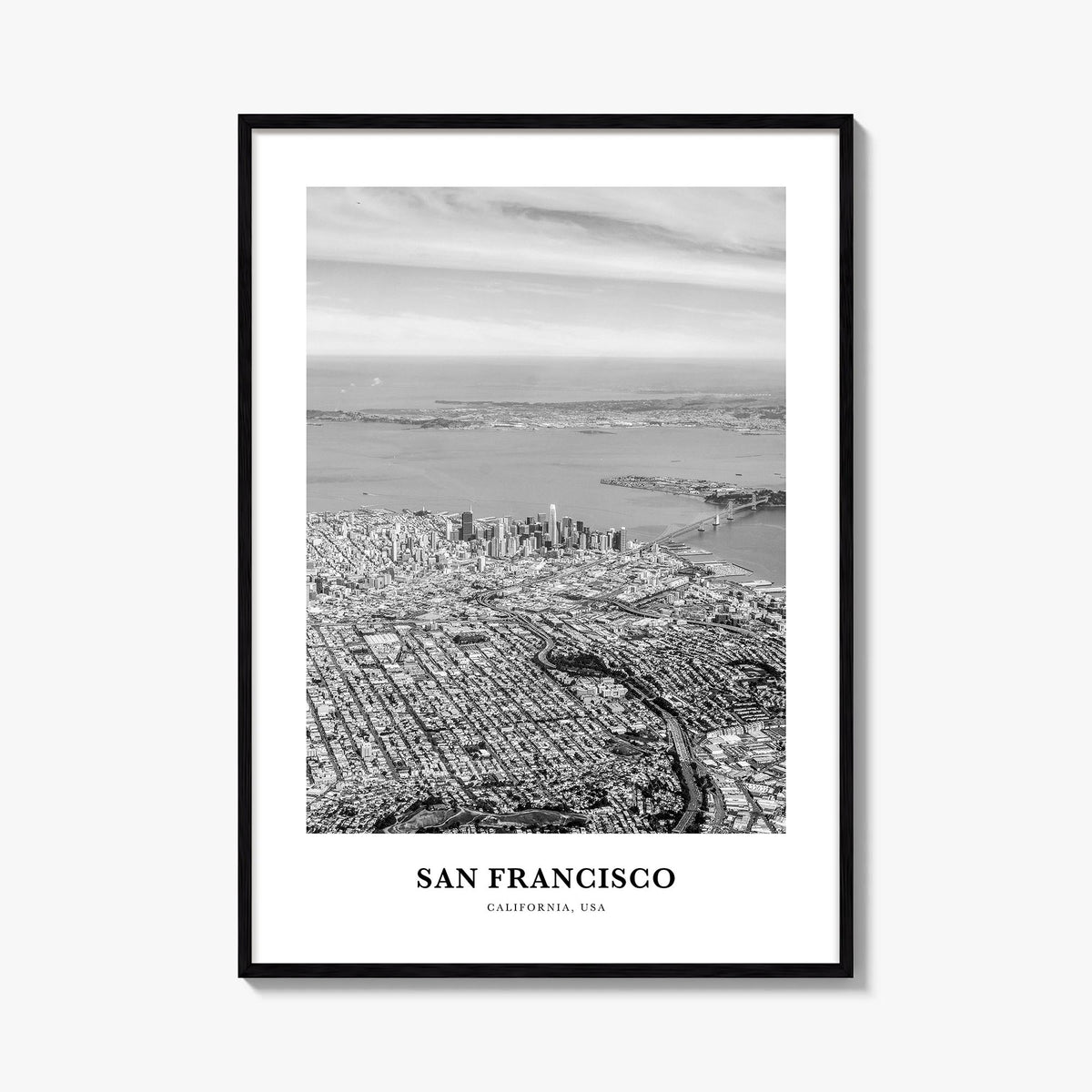 San Francisco no. 3 black & white classic poster of California, USA – vertical wall art, unframed print shown in interior moc