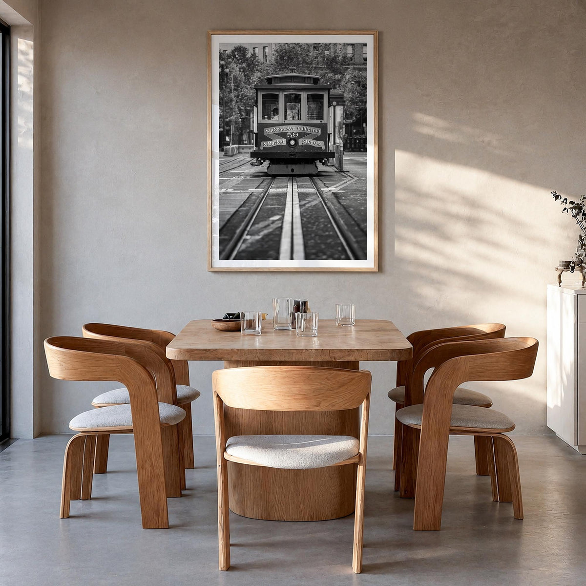 San Francisco no. 3 black & white photo poster of California, USA – vertical wall art in natural wood frame with white border