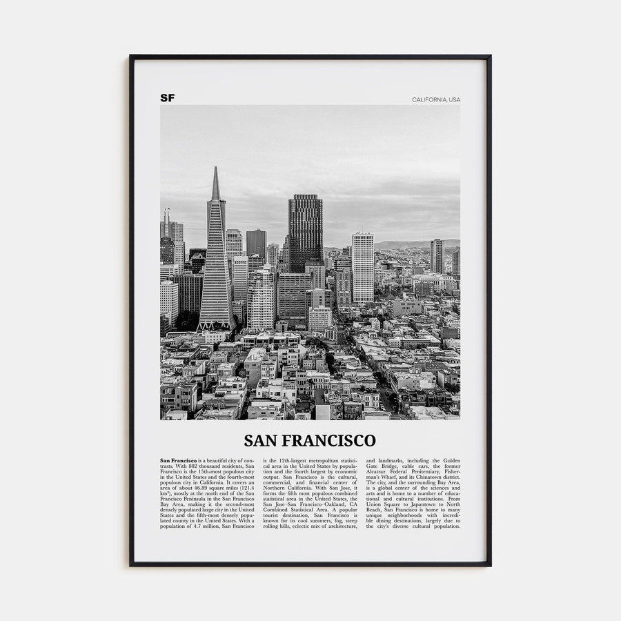 San Francisco No 3 Poster Black Metal / 8x12 in Nbourhood Travel B&W Poster