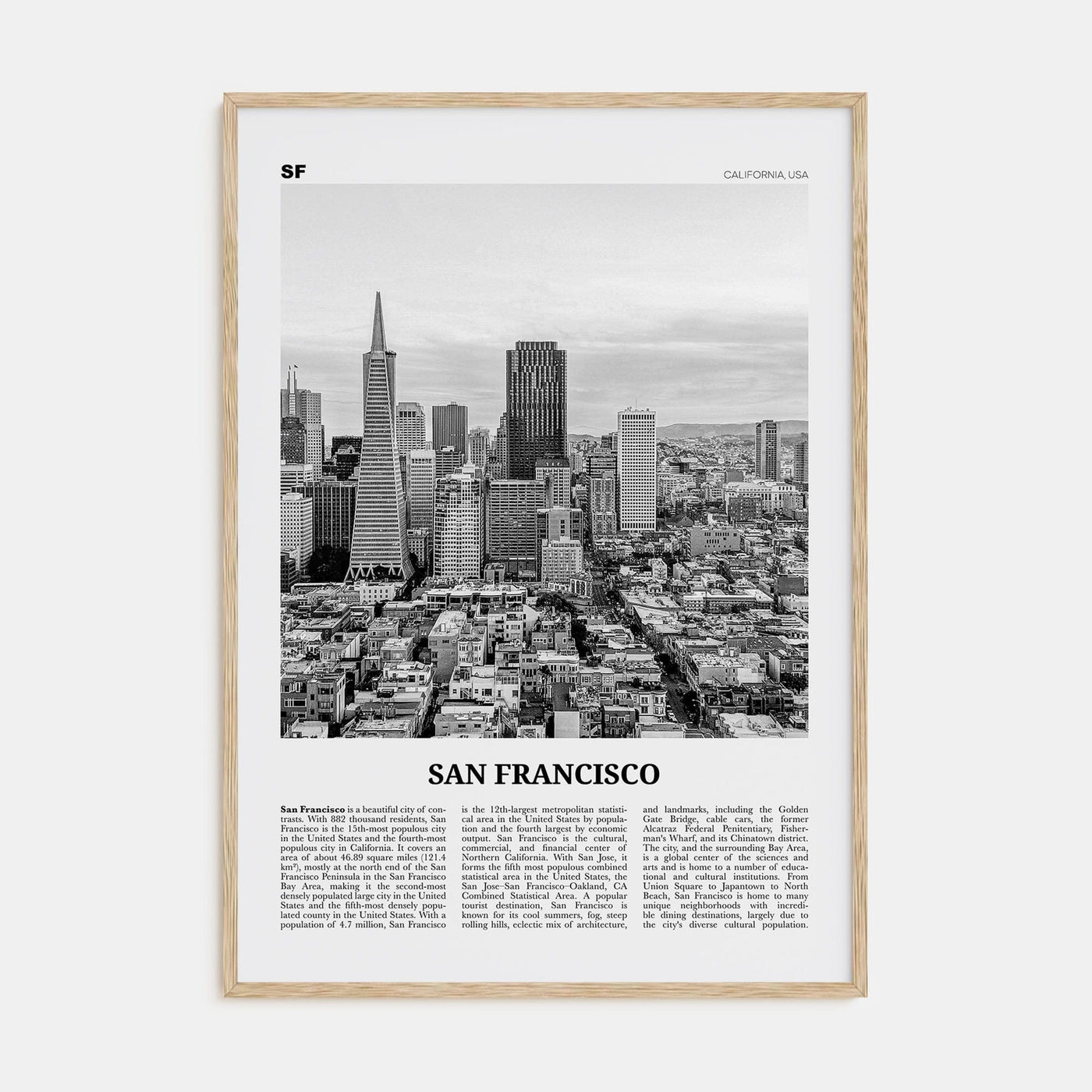 San Francisco No 3 Poster Natural Wood / 8x12 in Nbourhood Travel B&W Poster