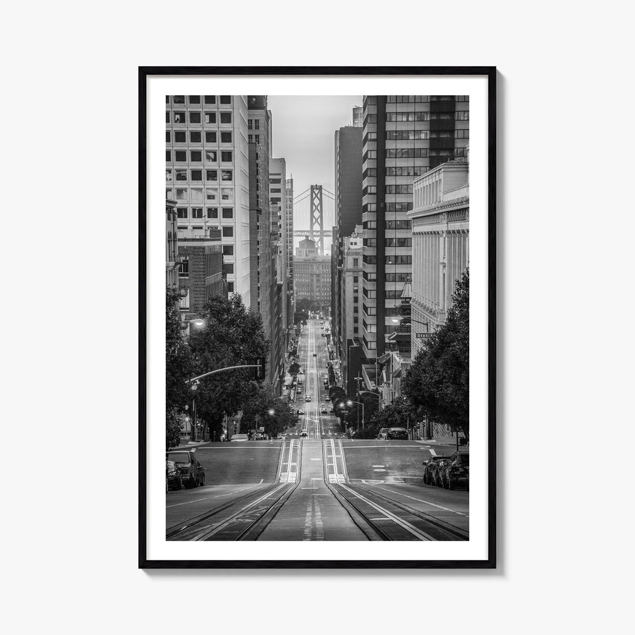 San Francisco no. 4 black & white photo poster of California, USA – vertical wall art, unframed print shown in interior mocku