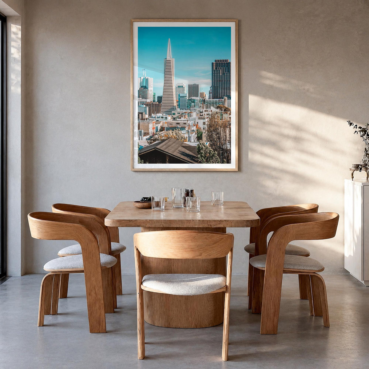 San Francisco no. 4 colorful photo poster of California, USA – vertical wall art in natural wood frame with white border, han