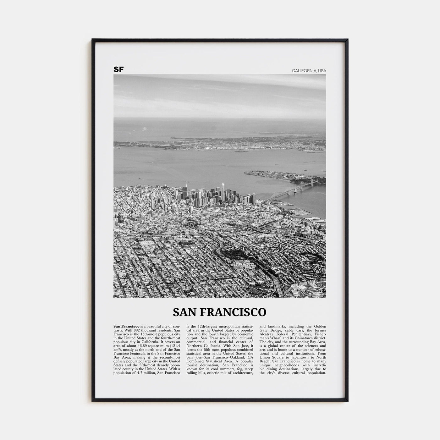 San Francisco No 4 Poster Black Metal / 8x12 in Nbourhood Travel B&W Poster