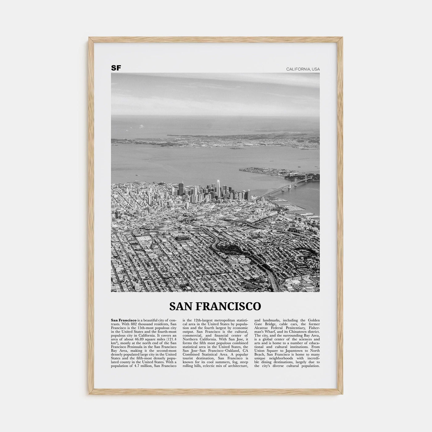 San Francisco No 4 Poster Natural Wood / 8x12 in Nbourhood Travel B&W Poster