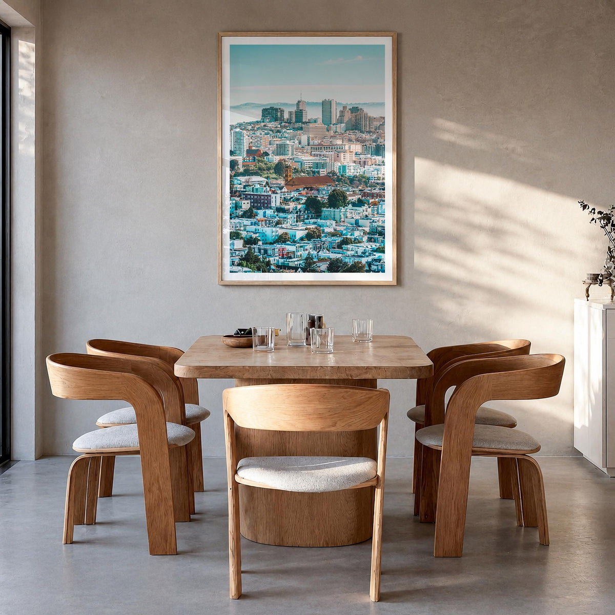 San Francisco no. 5 colorful photo poster of California, USA – vertical wall art in natural wood frame with white border, han