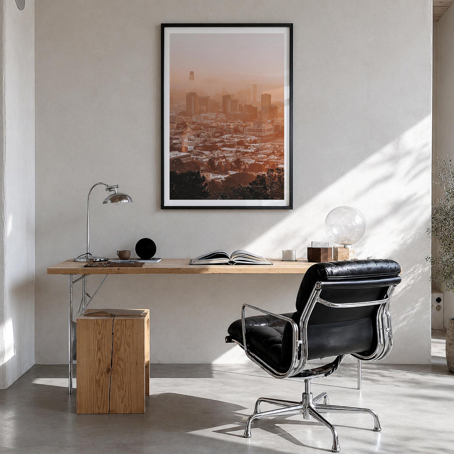San Francisco no. 7 colorful photo poster of California, USA – vertical wall art in black wood frame with white border, hangi