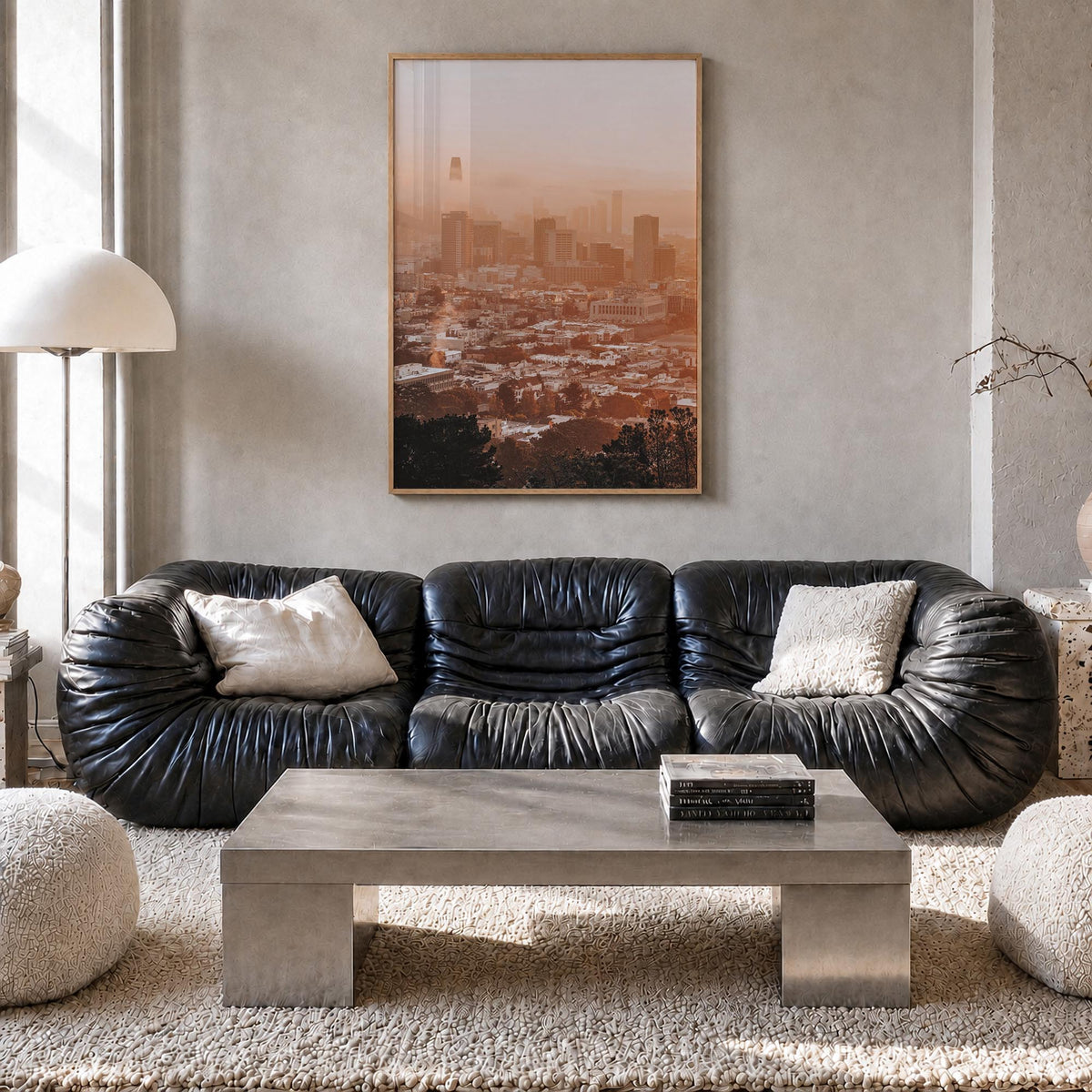 San Francisco no. 7 colorful photo poster of California, USA – vertical wall art in natural wood frame, hanging on wall