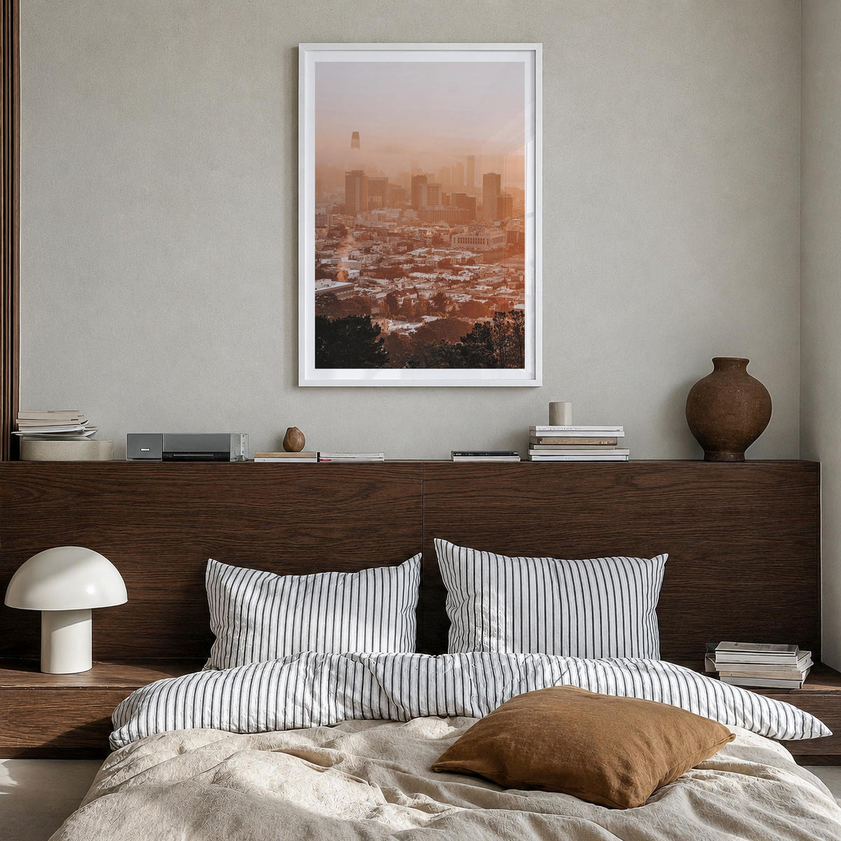 San Francisco no. 7 colorful photo poster of California, USA – vertical wall art in white wood frame with white border, hangi