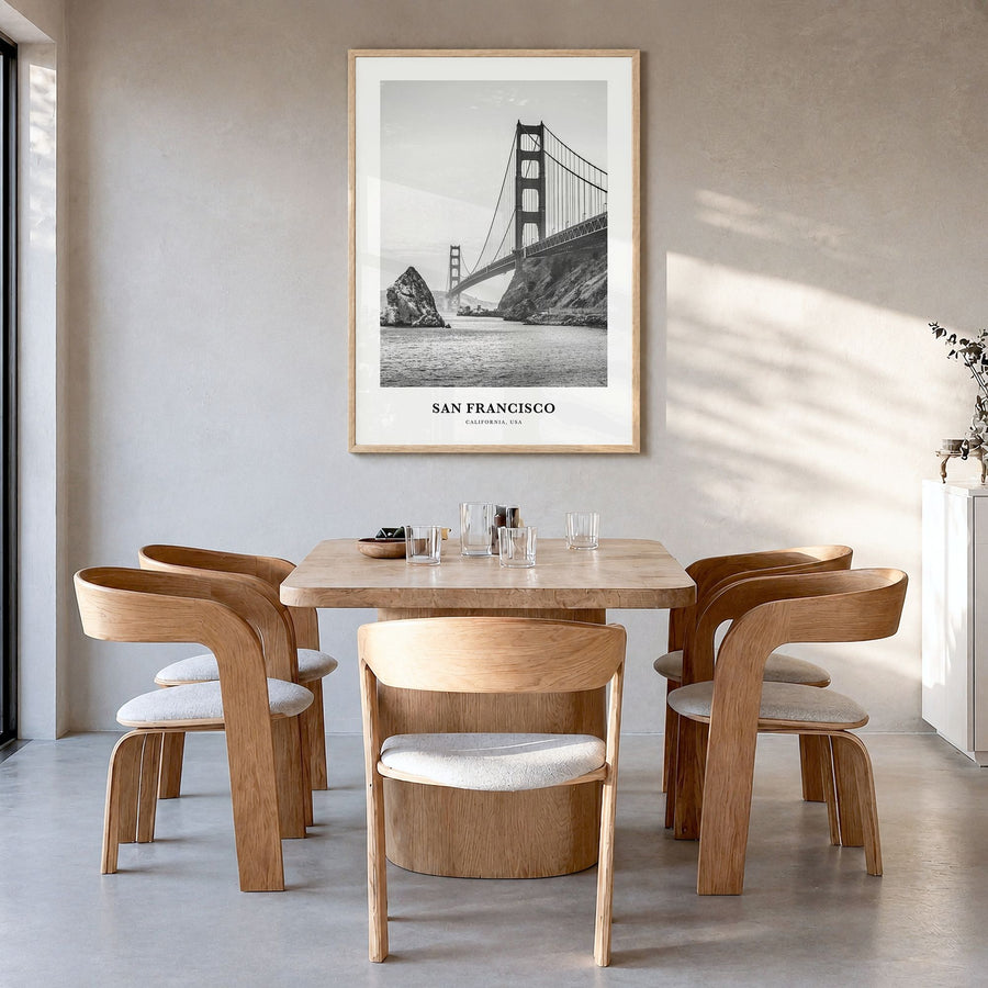 San Francisco Classic No 1 Poster in a natural wood frame, hanging in a dining room