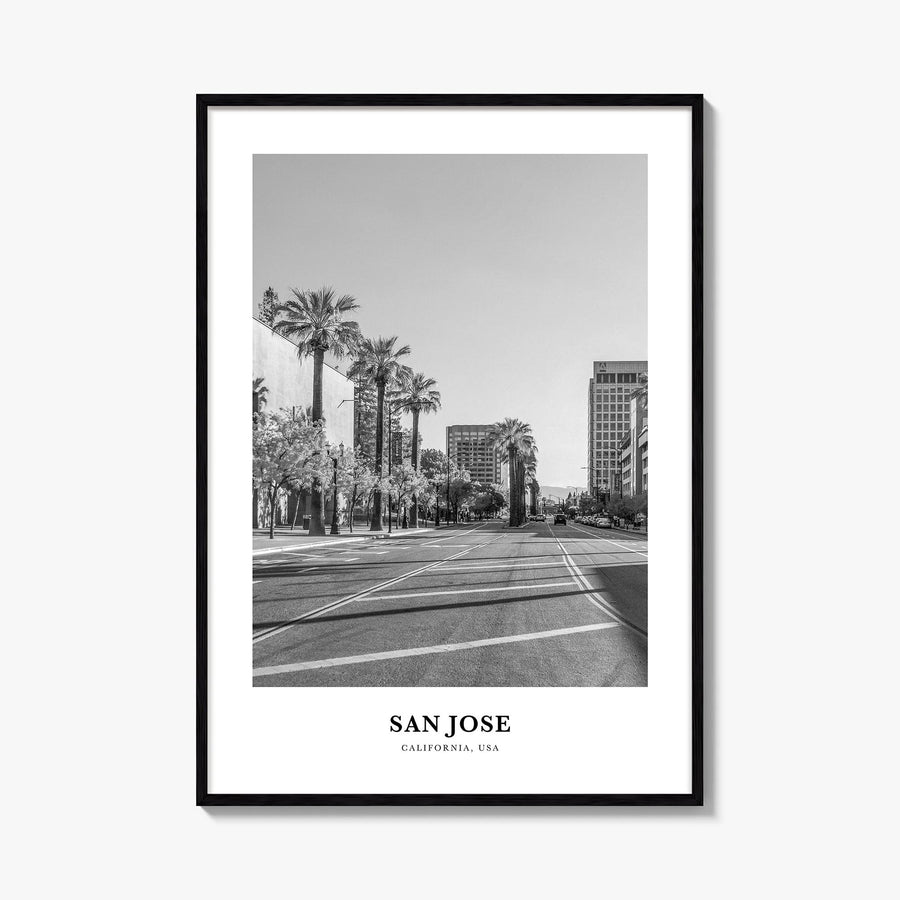 San Jose, California no. 1 black & white classic poster of California, USA – vertical wall art, unframed print shown in inter