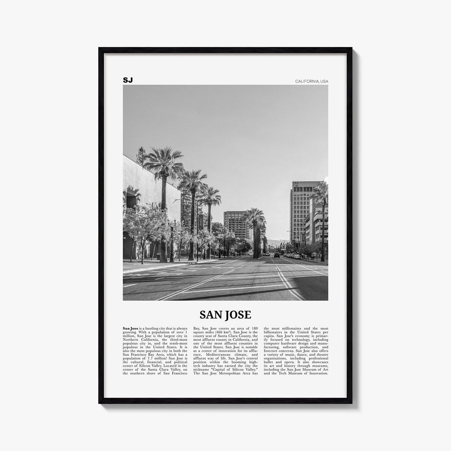 San Jose, California no. 1 black & white newspaper poster of California, USA – vertical wall art, unframed print shown in int