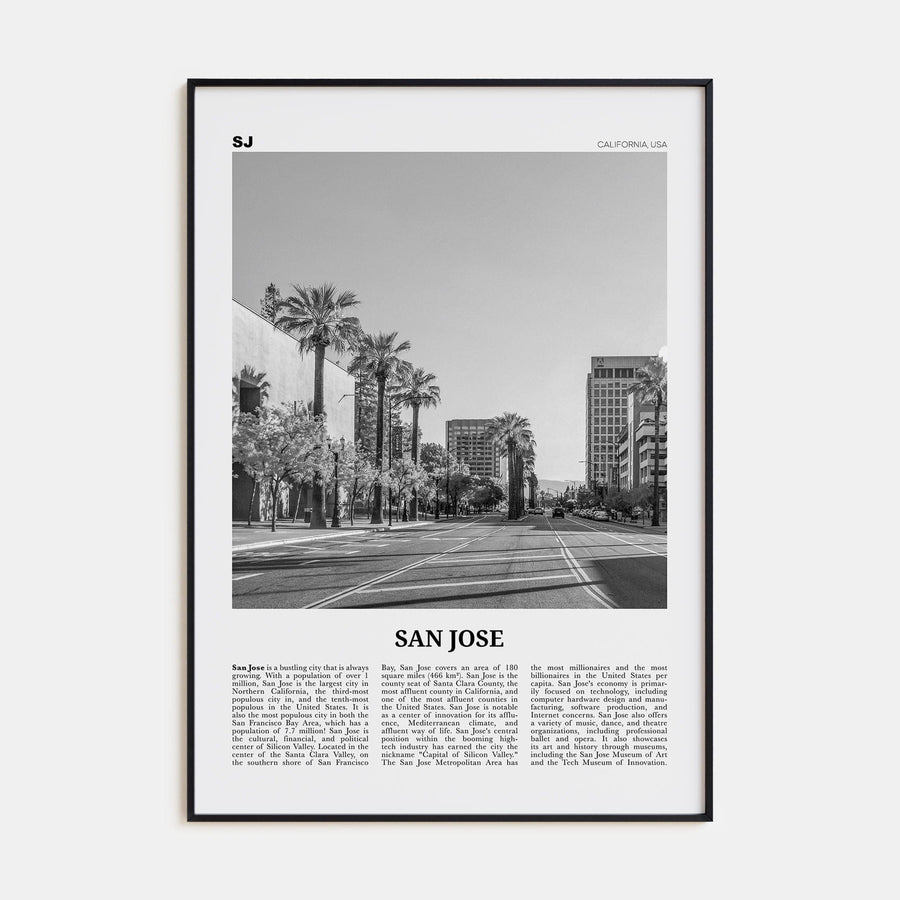 San Jose, California No 1 Poster Black Metal / 8x12 in Nbourhood Travel B&W Poster