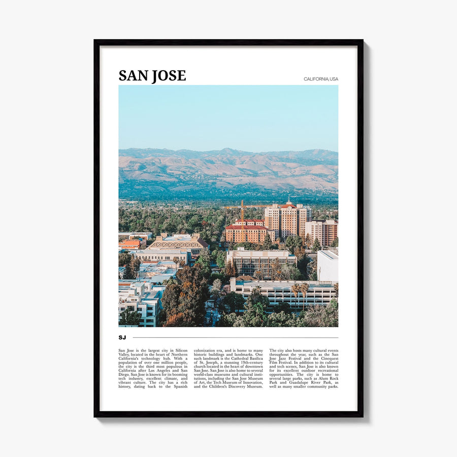 San Jose, California Travel Poster, framed poster mockup