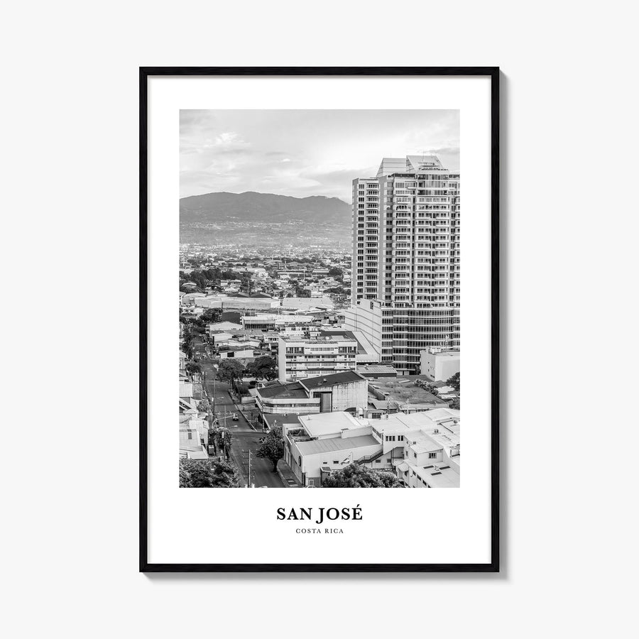 San José, Costa Rica black & white classic poster of Costa Rica – vertical wall art, unframed print shown in interior mockup